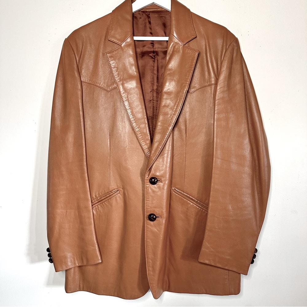 Western Leather Blazer Vintage 70s Lakeland 40 Luggage Brown